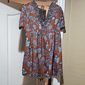 Entro Brown and Blue Paisley Mini Dress